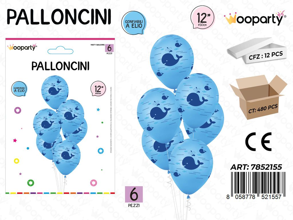 Wooparty Palloncini Balena 6PCS 30CM