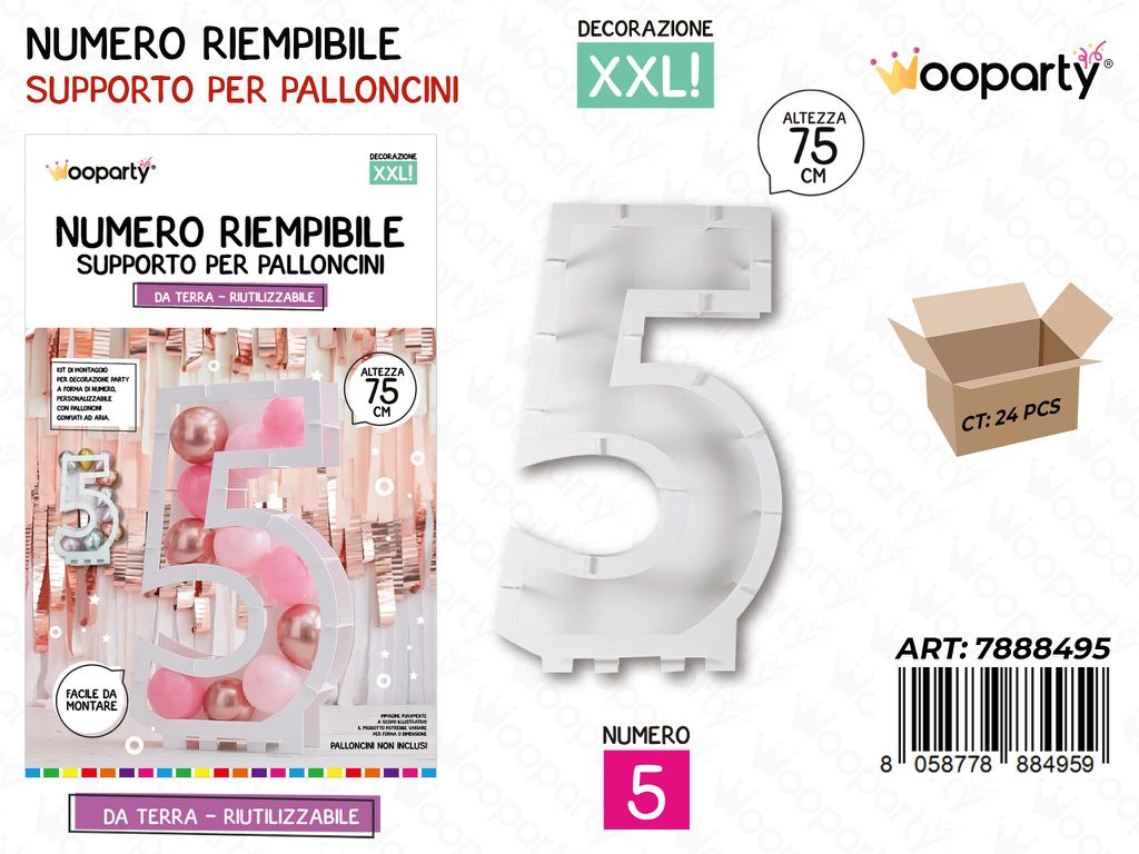 Wooparty Num. Riempibile Pallonc. N.5 75CM