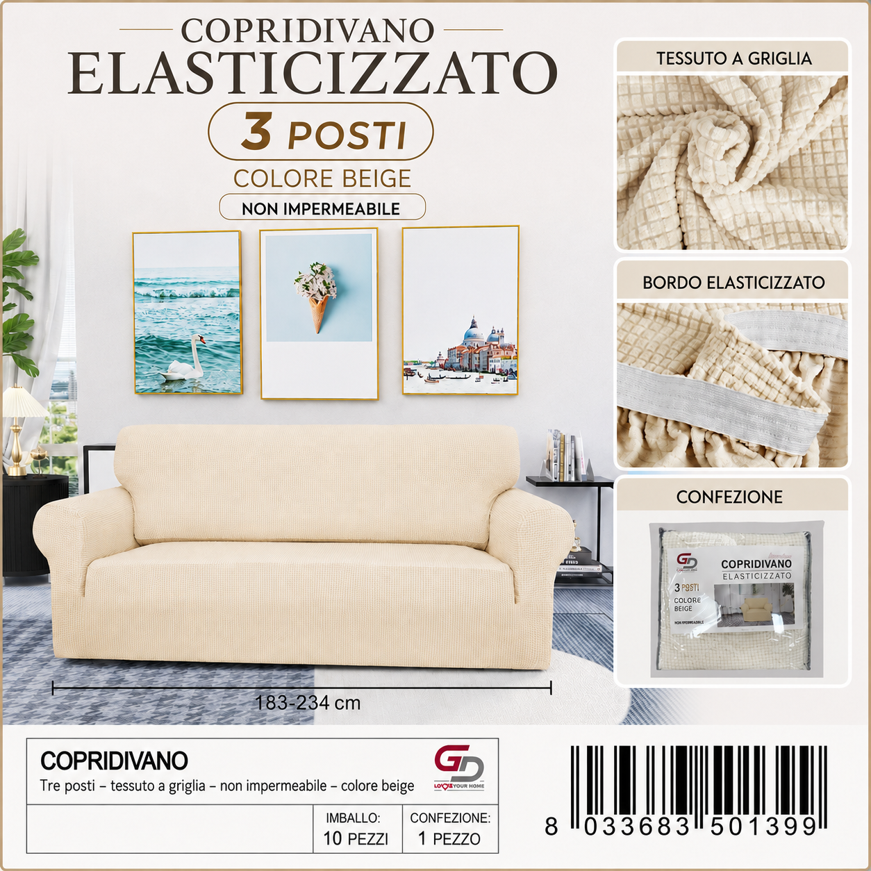 Copridivano 3Posti Non Impermeabile
