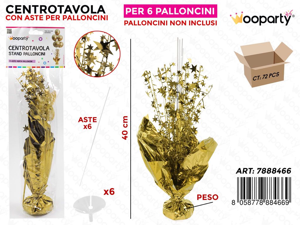 Centro Tavola c/ Aste per Palloncini Oro 40CM