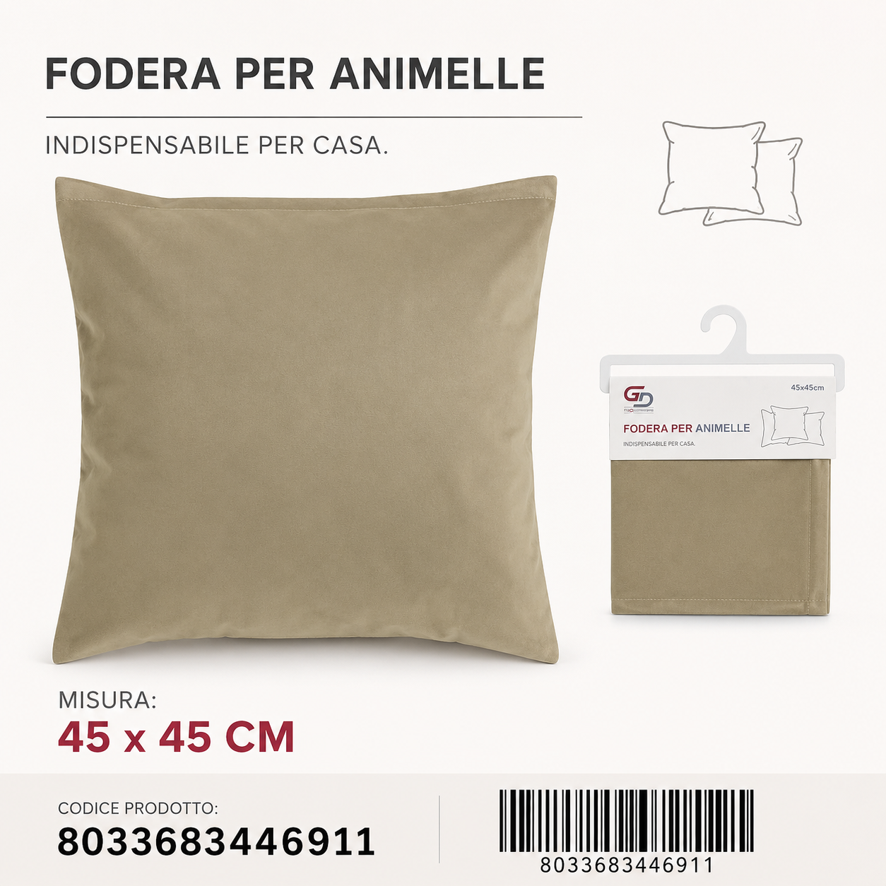 Federa Per Cuscino Animelle 45*45Cm