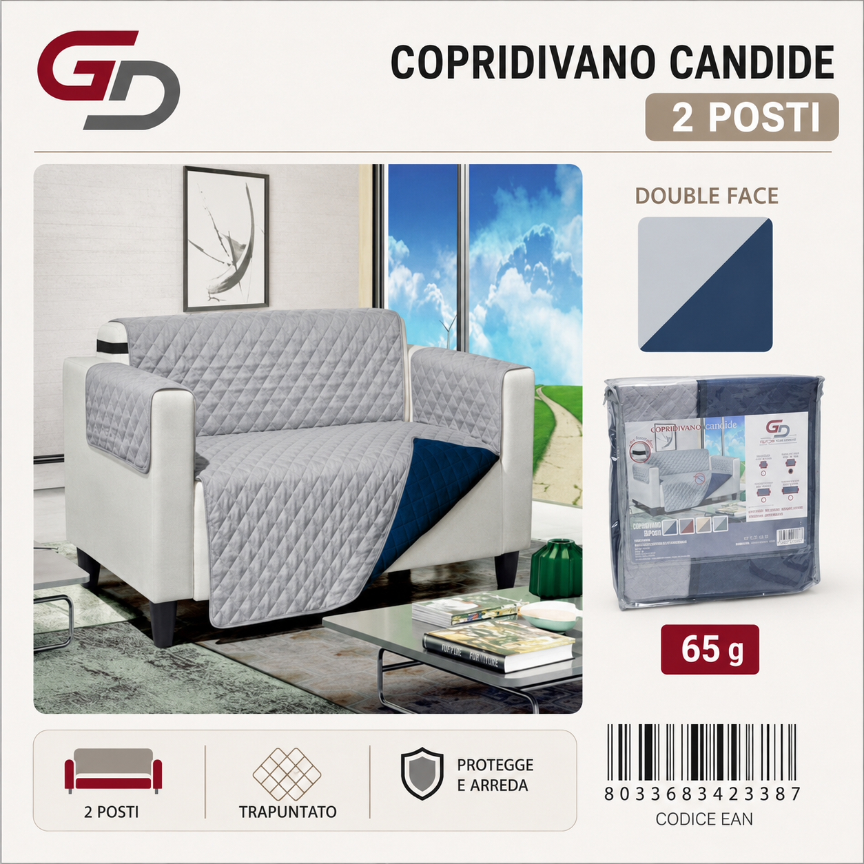 Copridivano Candide 2 Posti 223*179Cm Antimacchia