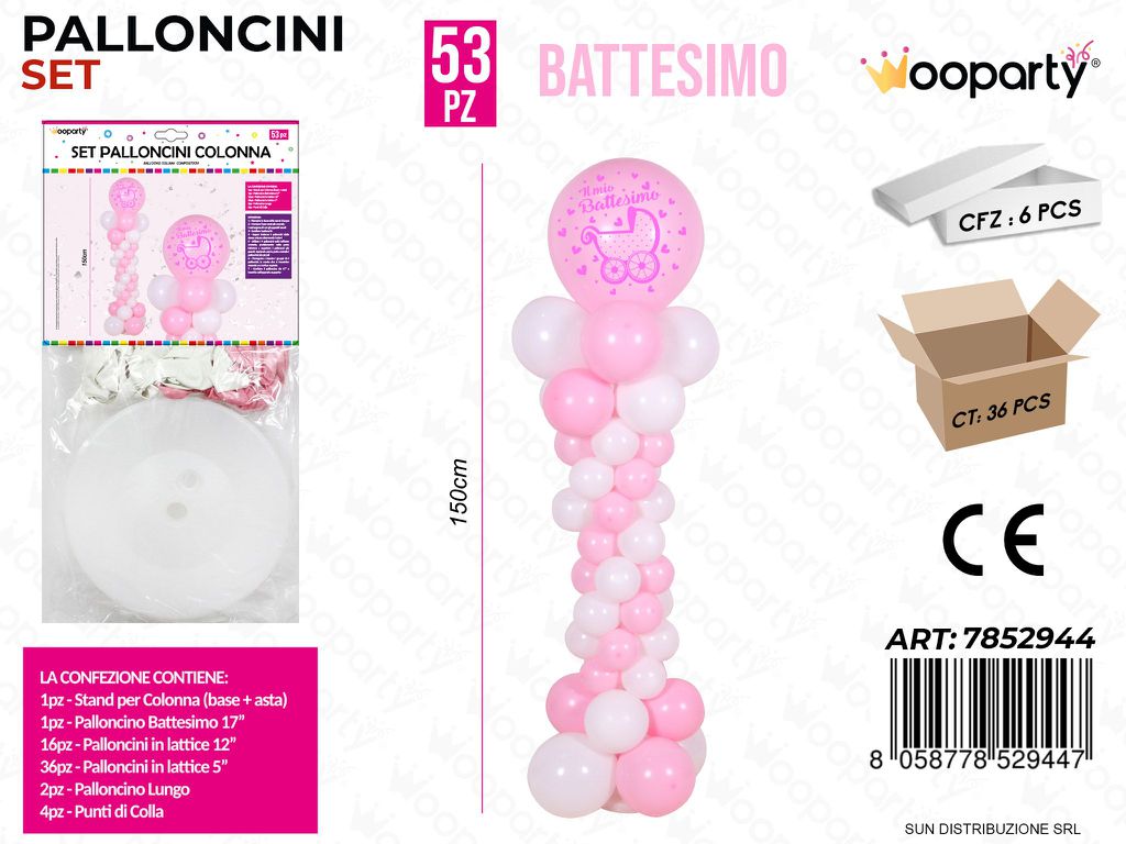 Set Palloncini Colonna Battesimo Girl 53PCS
