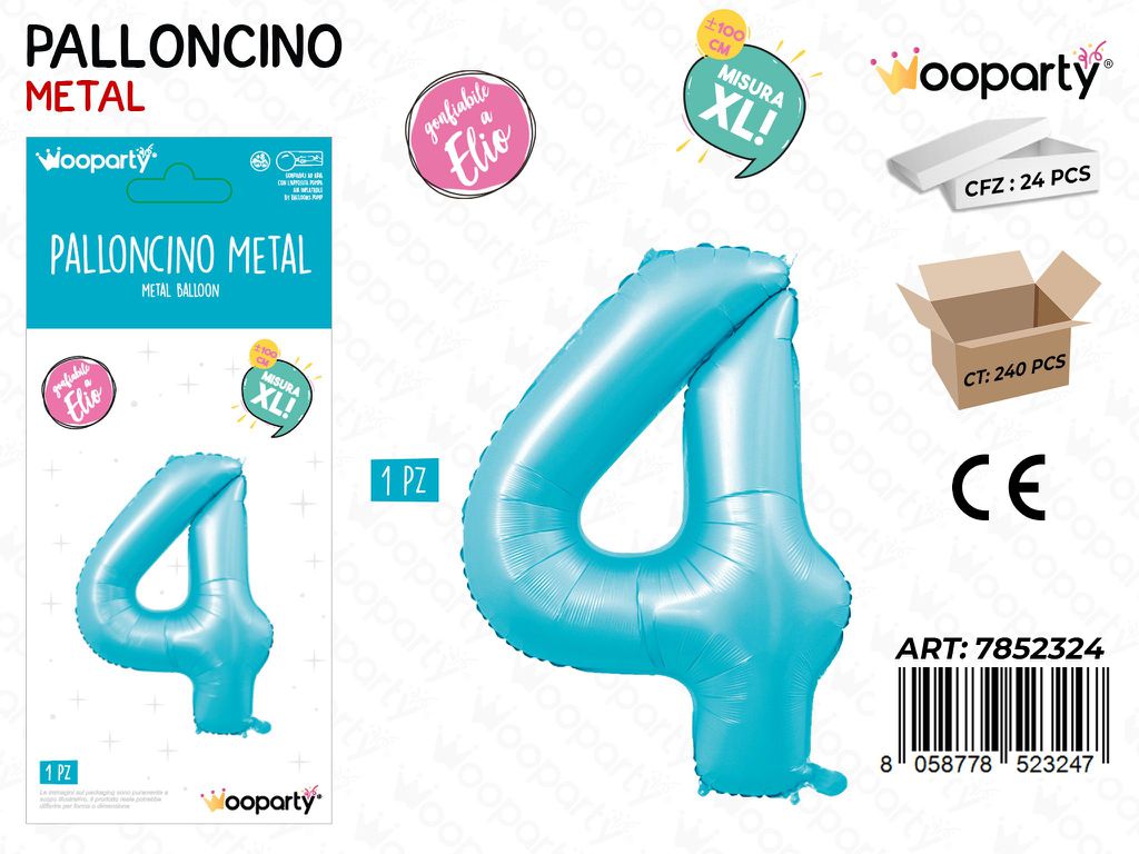 Wooparty Palloncino N.4 Azz. Opaco 100CM