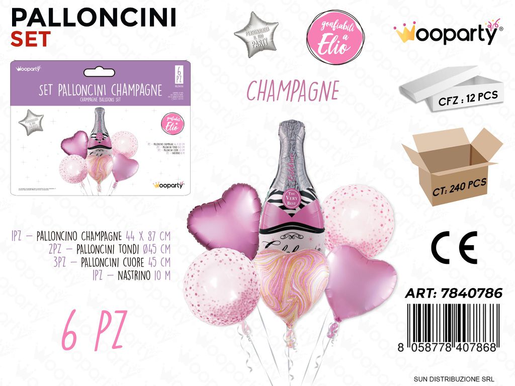 Set Palloncini Champagne Rosa 6PCS Ass.