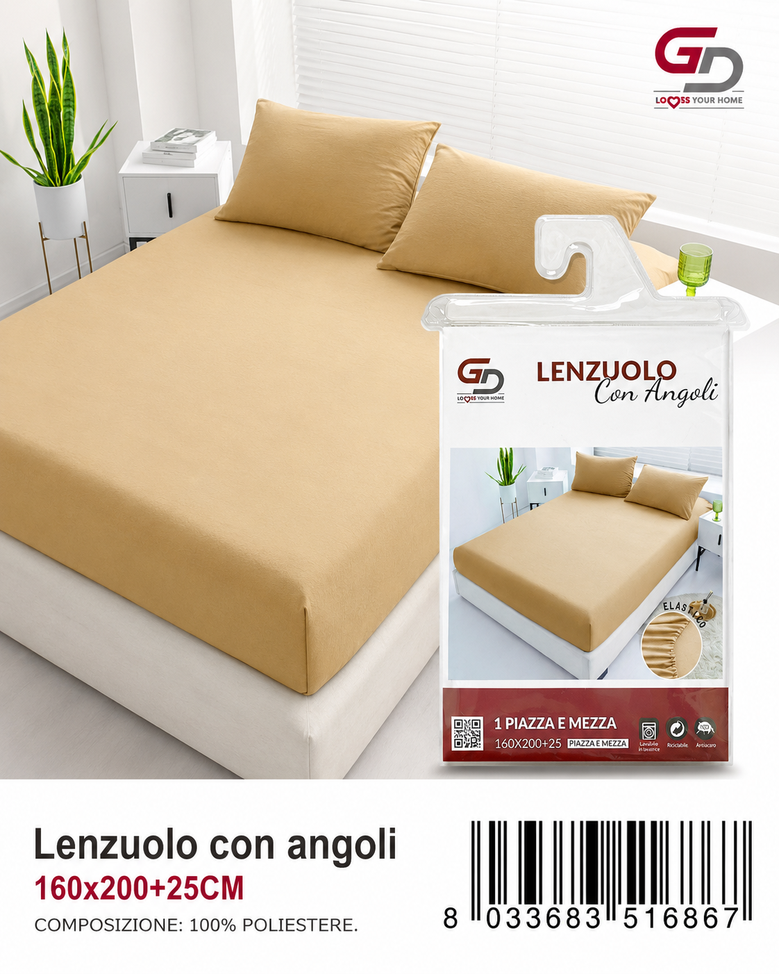Lenzuolo Con Angoli Copripiumino+2 Federe Cuscino
