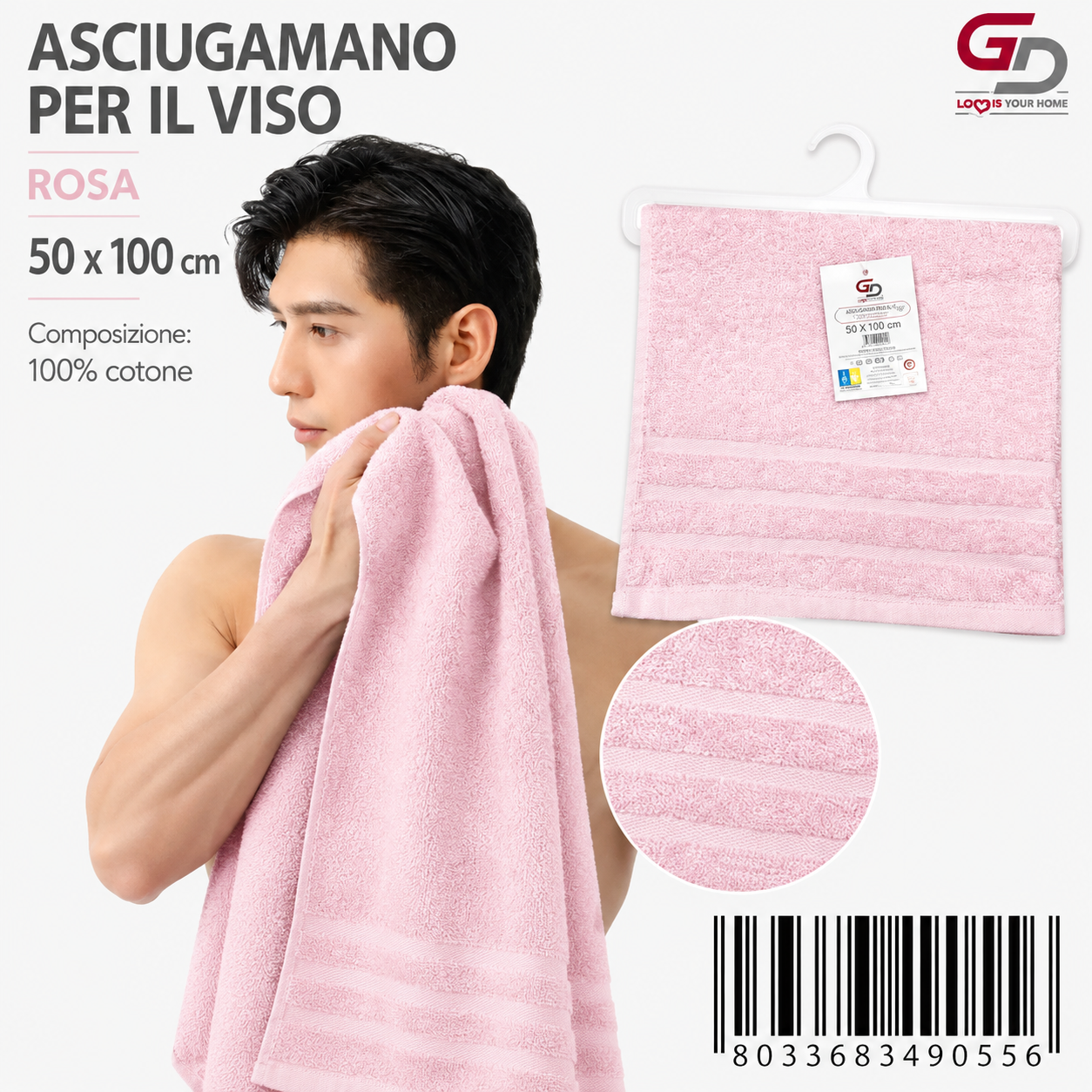 Face Towels Pink 50X100 16/S Ring 380