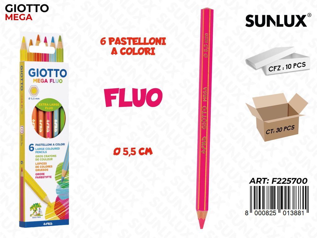 Giotto Pastelli Mega Fluo Ast. 6COL. 5.5CM