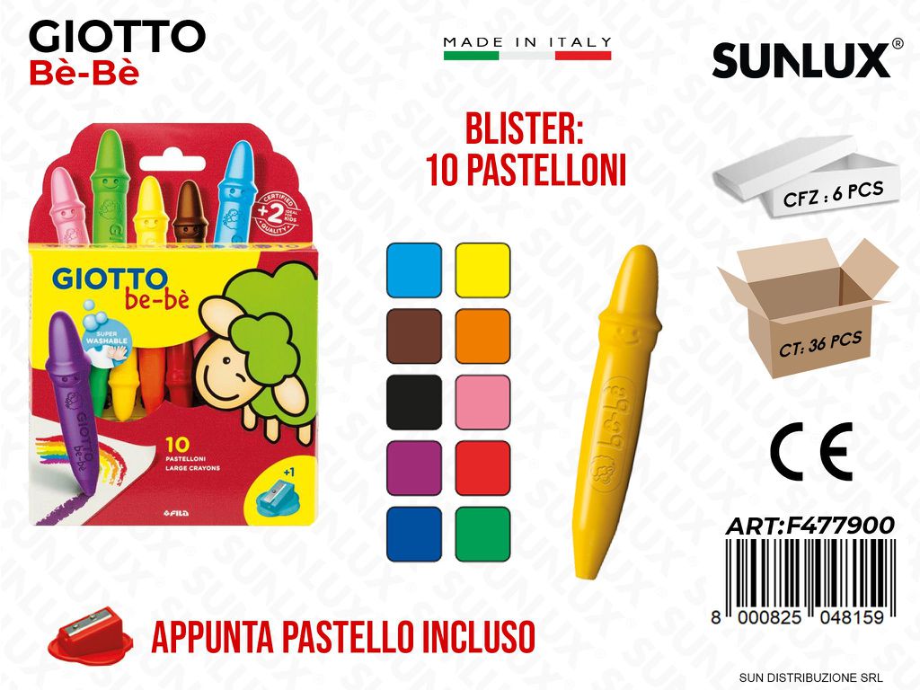 Ast. 10 Pastelloni Cera Ass. Giotto Bebe
