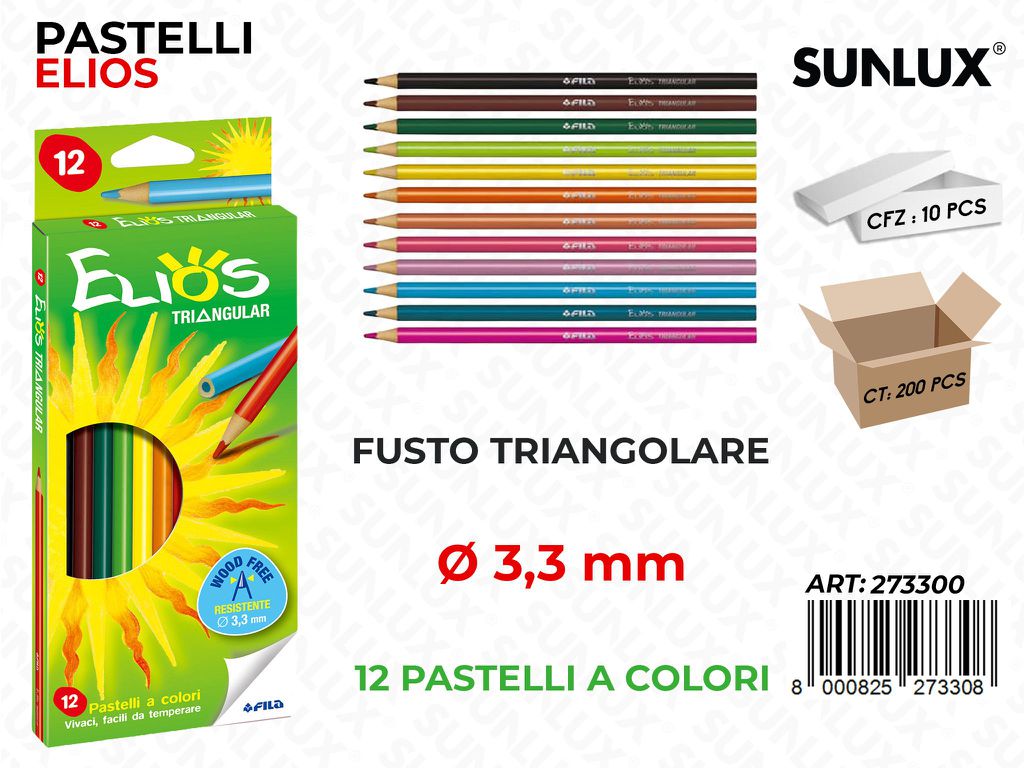 Ast. 12 Pastelli Elios Triangular 3.3MM