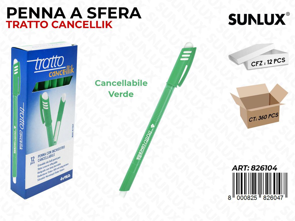 Penna Canc. Tratto Cancellik Verde / Pz da 12