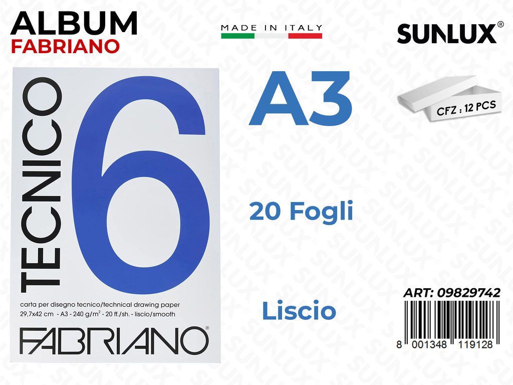 Album Fabriano Tecnico 6 Liscio F.to A3 20FF