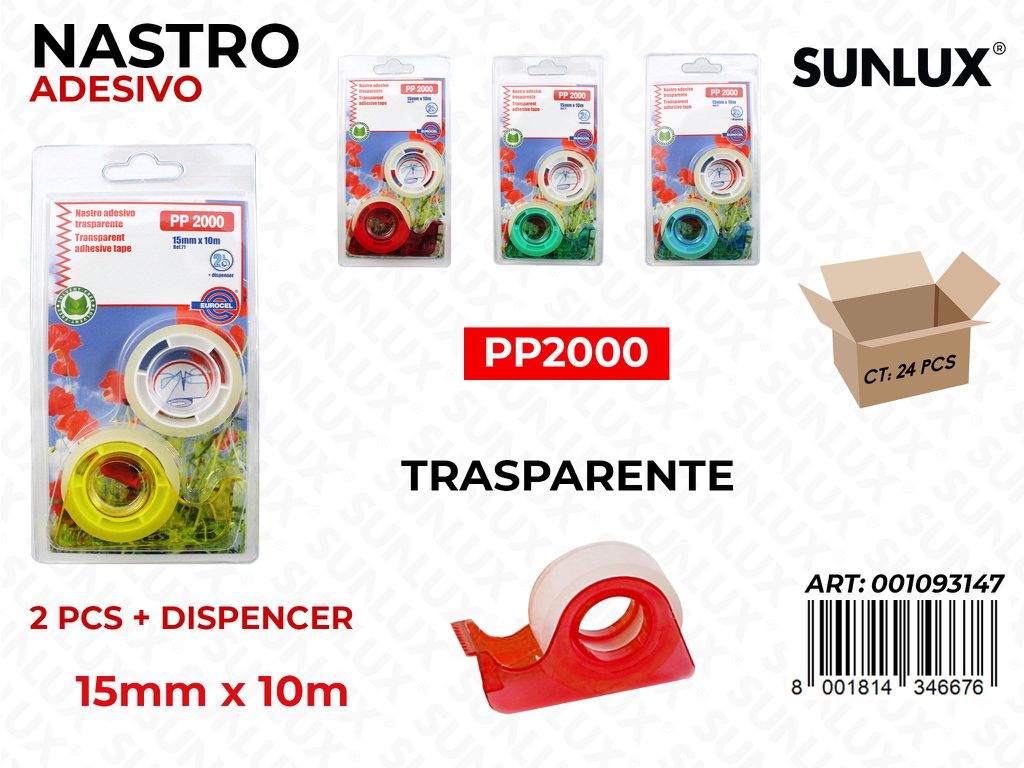 Nastro Adv Trasp. 2PCS c/ Disp. 15MM*10MT PP2000