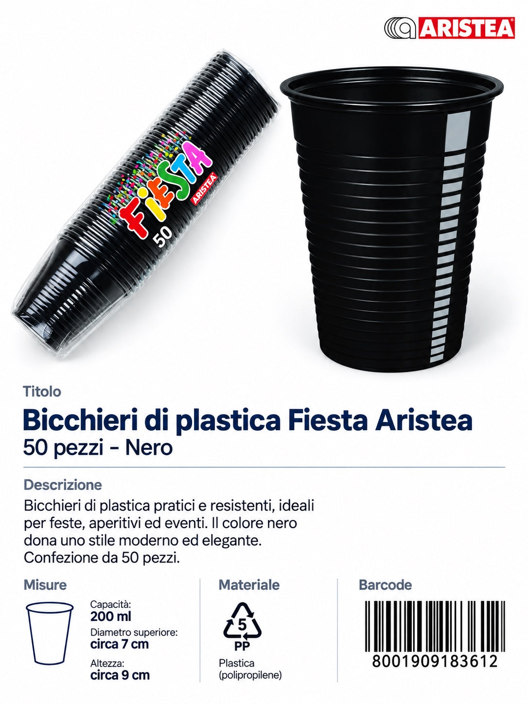 Prezzo Netto18361 Bicchieri 50 Nero 200Cc 30Cf 218361