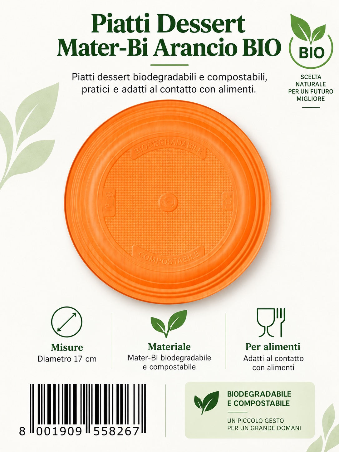 Prezzo Nettopiatti 25Pz Dessert Mtb Arancio Nat-Bio 36Cf 155826