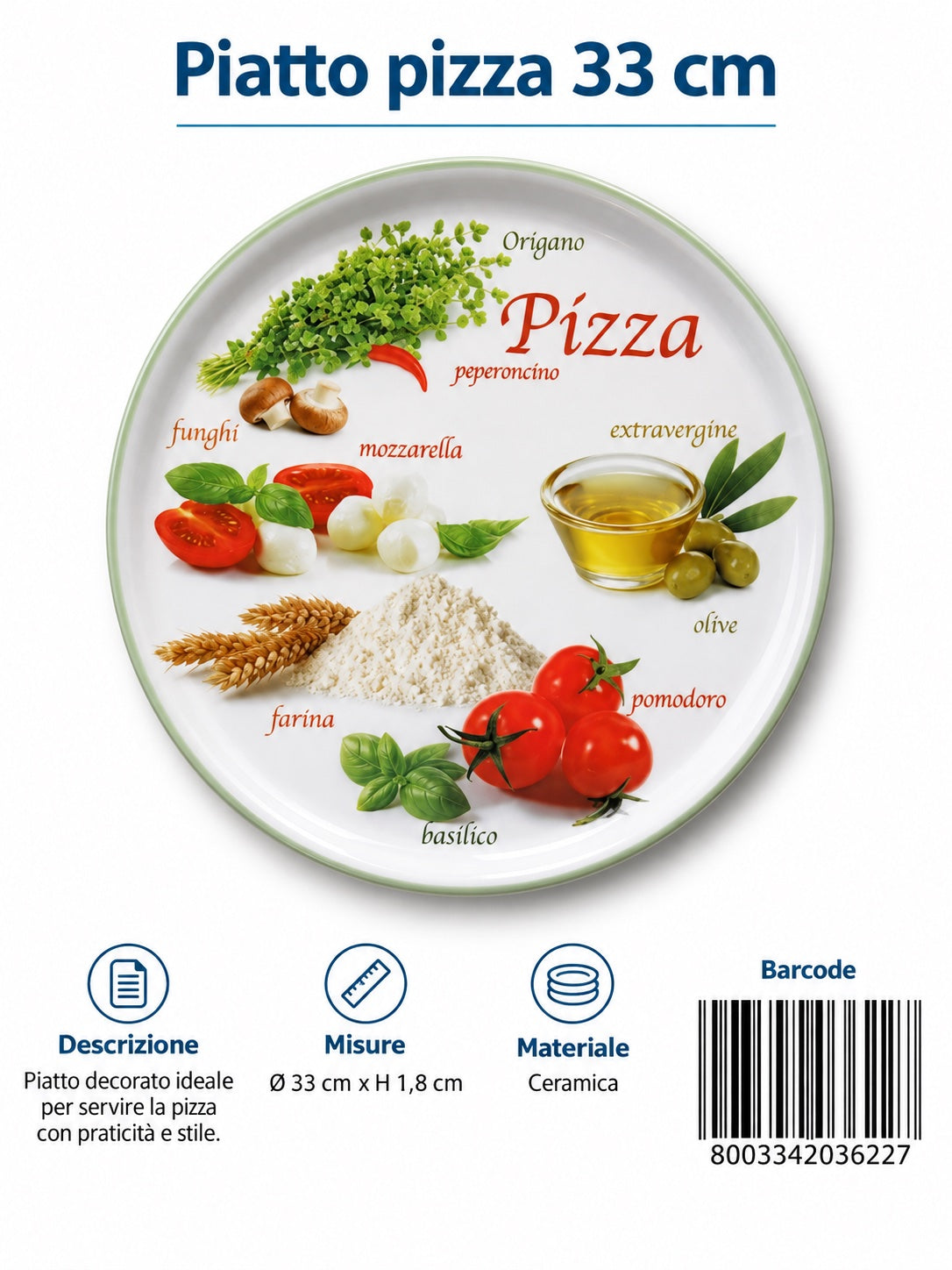 Piatto Saturnia Napoli Pizza 33Cm Pizzafoods Verde