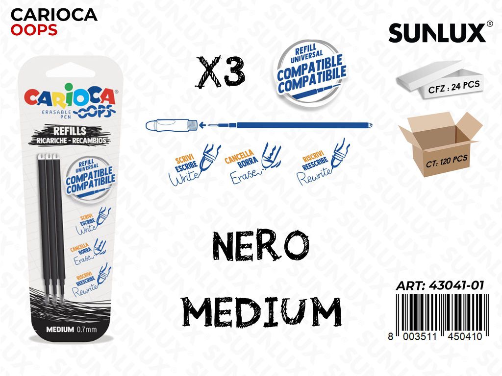 Carioca Oops Refill 0.7MM Nero 3PCS