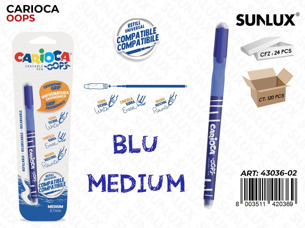 Carioca Oops Cancellabile 0.7MM Blu