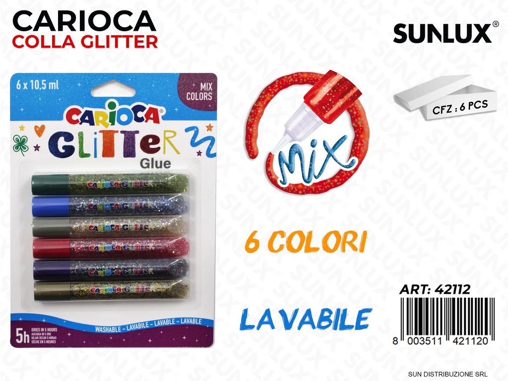 Carioca 6 col Colla Glue Glitter Mix