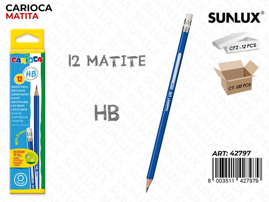 Carioca 12 Matite Hb c/Gomma Scat.
