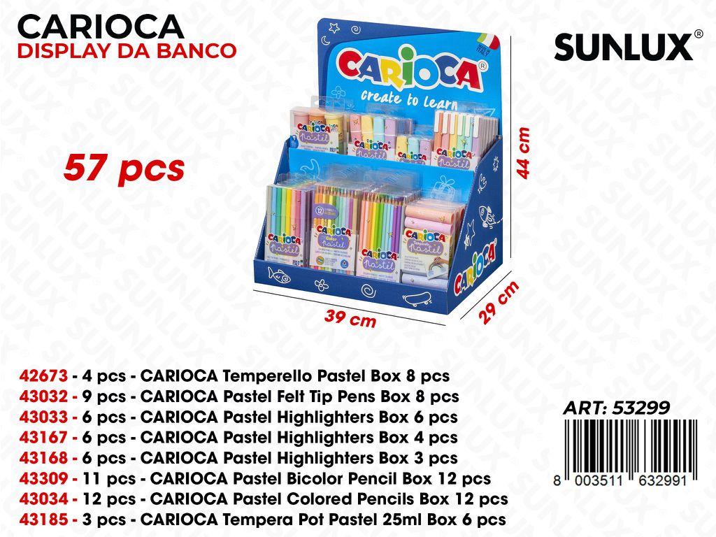 Esp. Carioca Pastel 39*29*44CM 57PCS Ass.