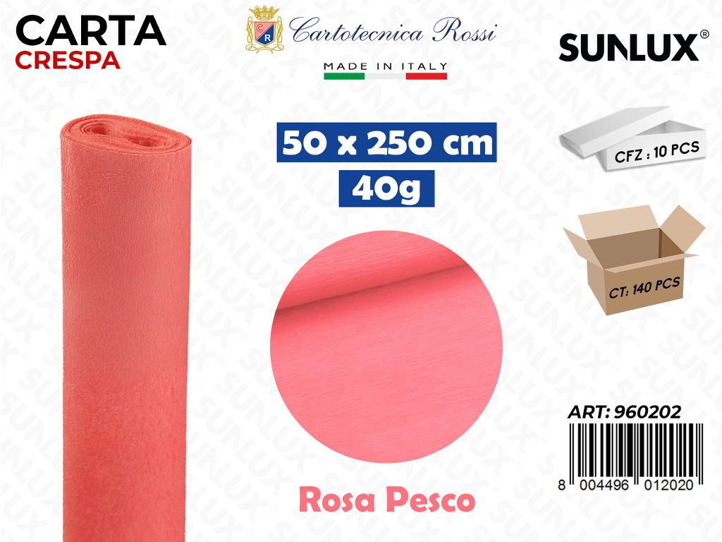 Carta Crespata 0202 40G 50*250CM Rosa Pesco