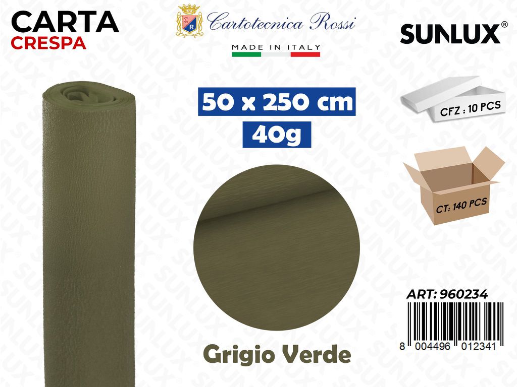 Carta Crespata 0234 40G 50*250CM Grigio Verde
