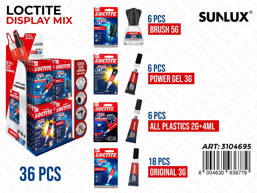 Esp. Loctite Attak Display Mix 36PCS Ass.