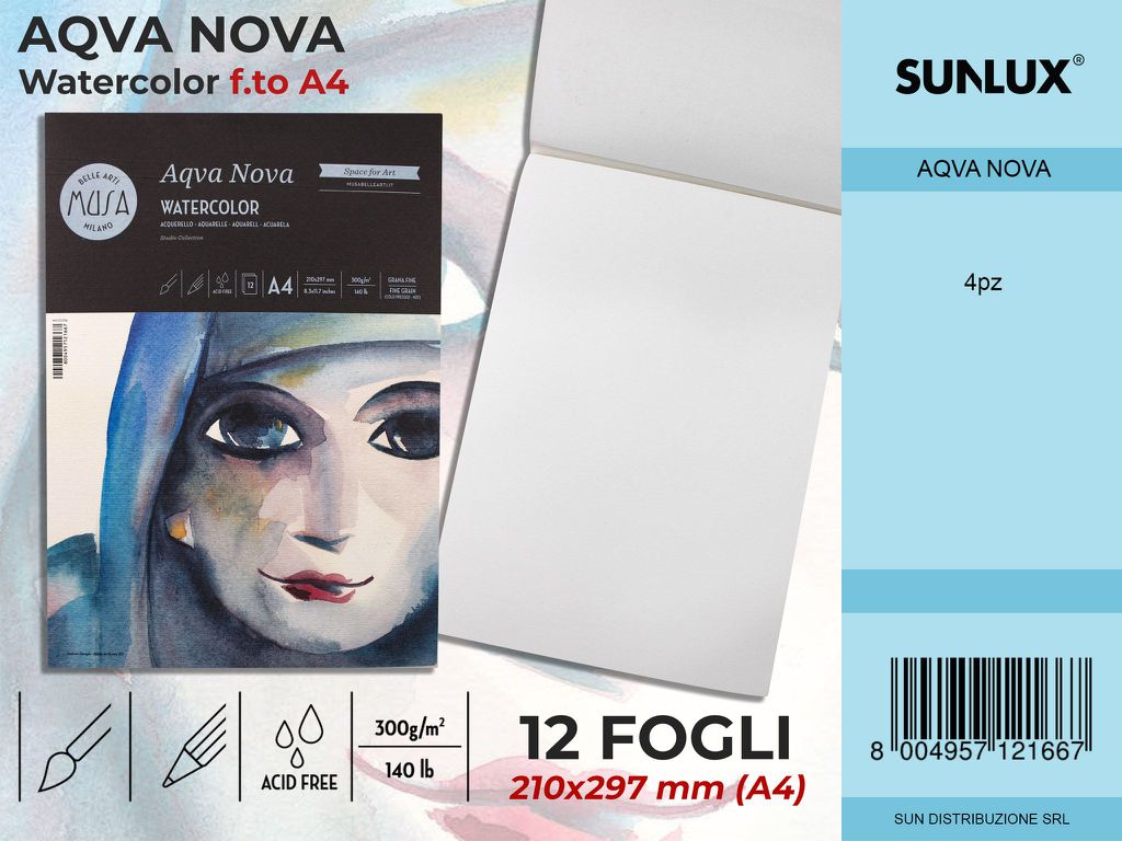 Aqva Nova Blocco Watercol. 12FF -f.to A4