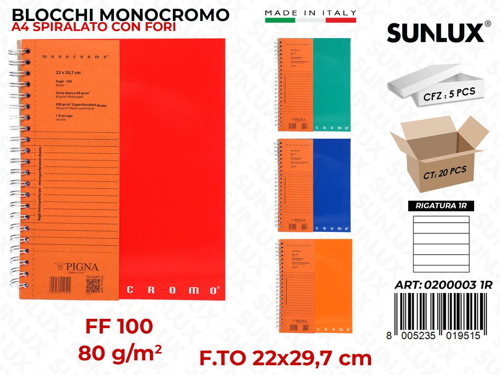 Blocchi Spir Monocromo c/Fori RIG.1R 100FF 80GR