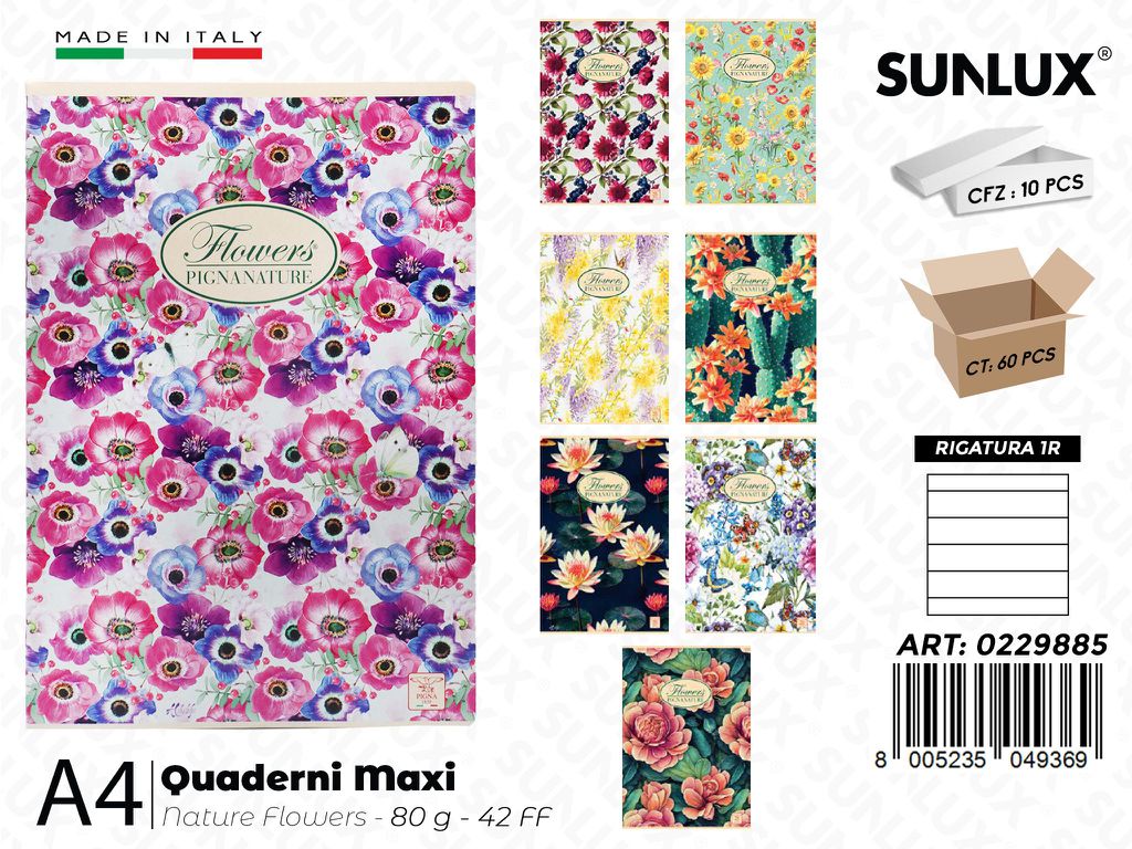 Maxi Quaderni A4 RIG.1R Pigna Flowers