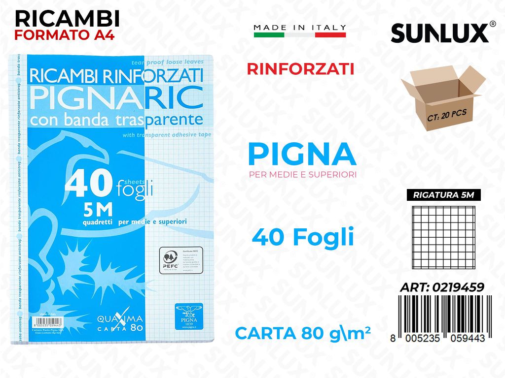 Pigna Ricambi Rinf. F.to A4 80G Rig. 5M 40FF