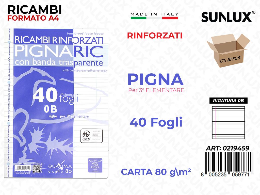 Pigna Ricambi Rinf. F.to A4 80G Rig. 0B 40FF
