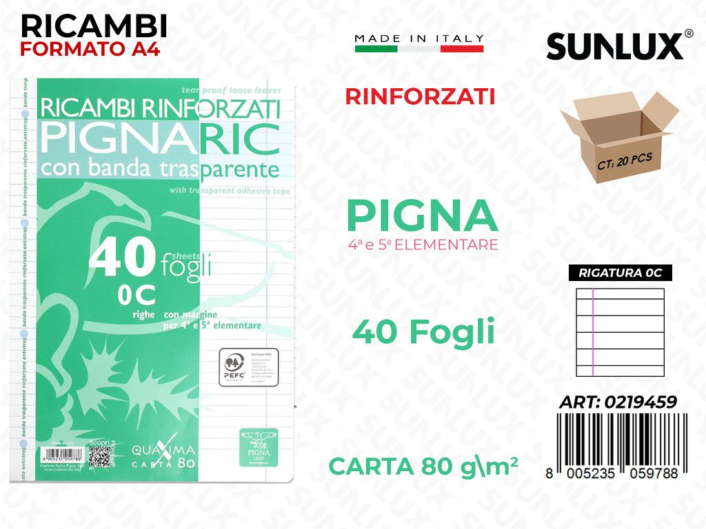 Pigna Ricambi Rinf. F.to A4 80G Rig. 0C 40FF