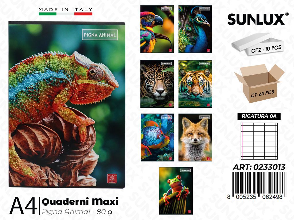 Maxi Quaderni A4 Rig. 0A Pigna Animal 80GR