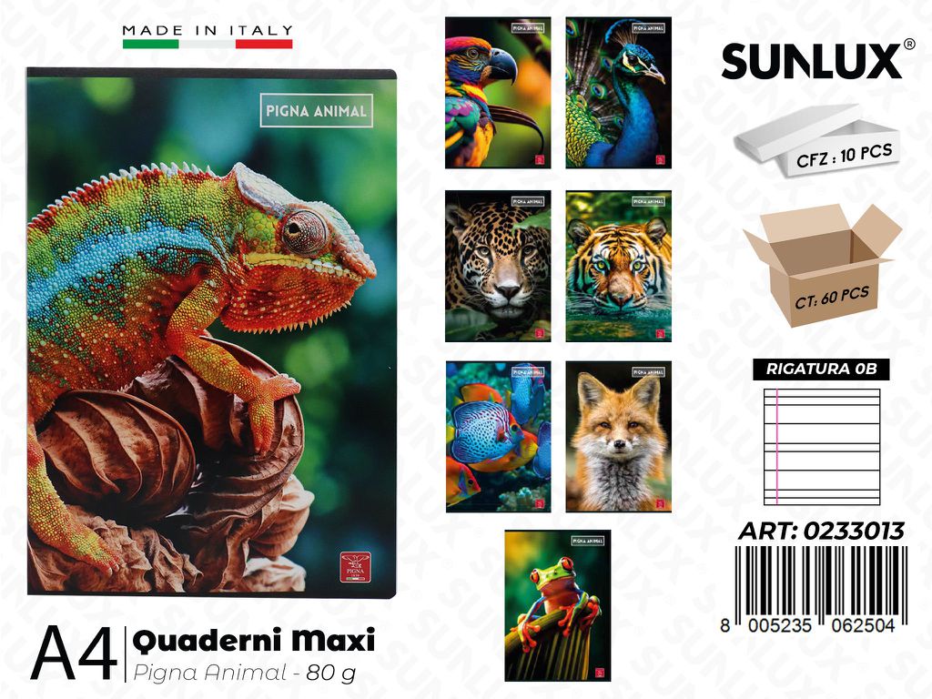 Maxi Quaderni A4 Rig. 0B Pigna Animal 80GR
