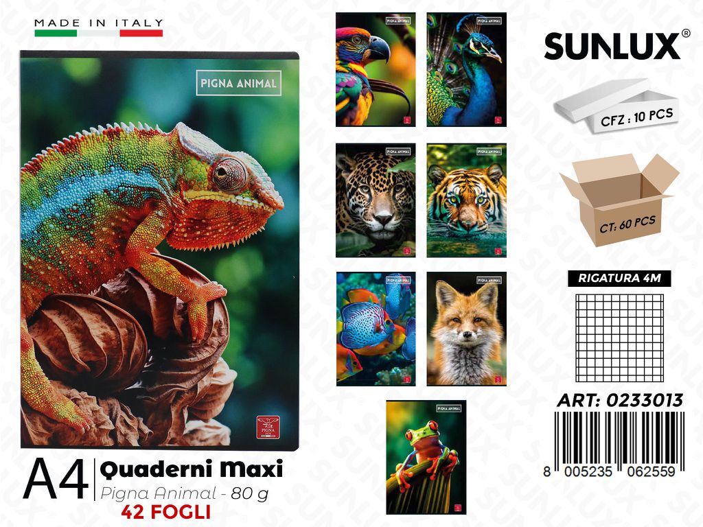 Maxi Quaderni A4 RIG.4M Pigna Animal 80GR