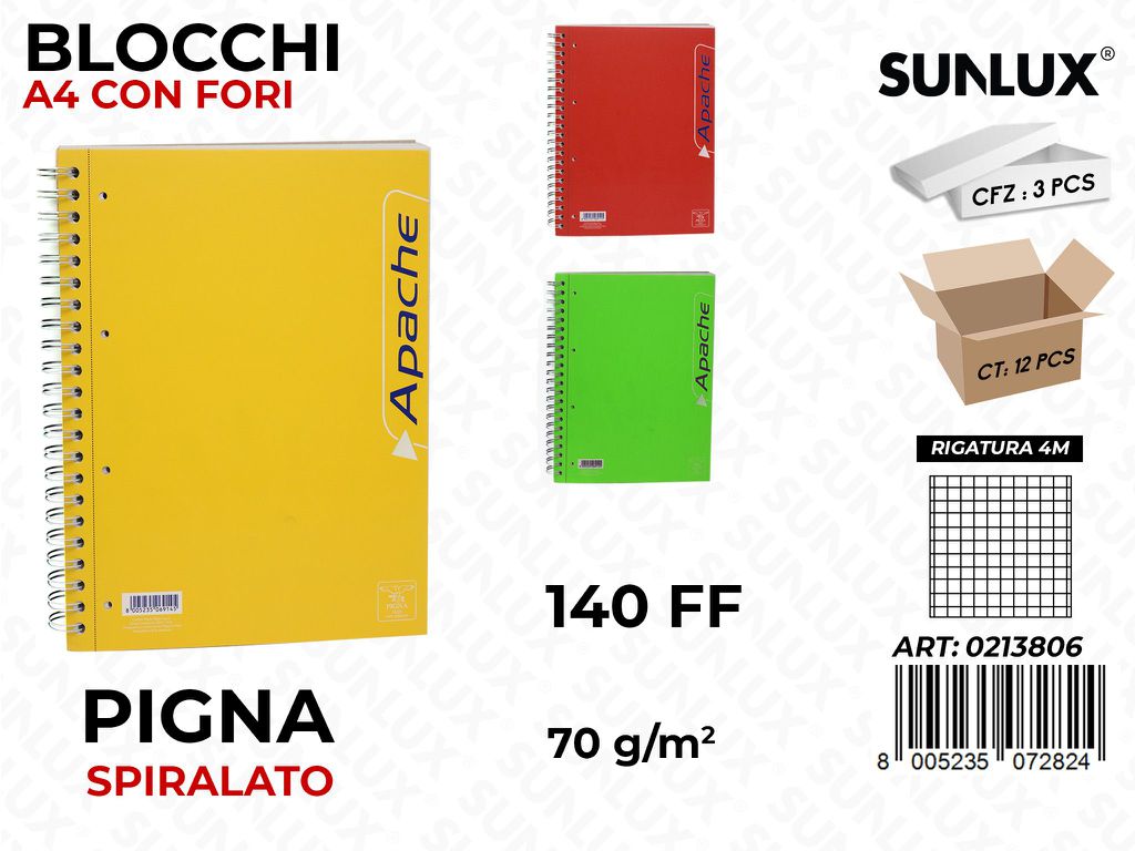 Blocco Apache c/Fori Spir. A4 4M 140FF 70GR