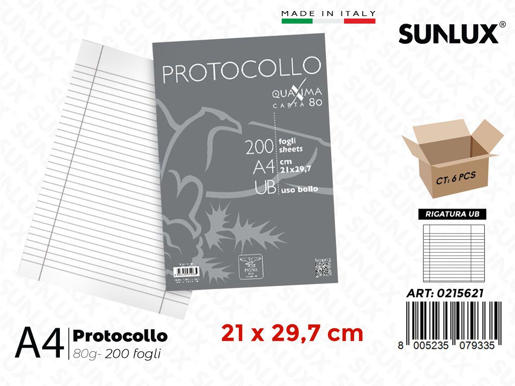 Protocollo Pigna F.to A4 Rig. Ub 200FF 80GR