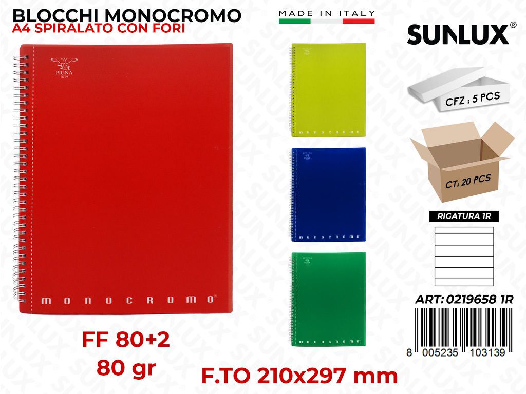 Blocco Monocr. Spir. RIG.1R 80*2FF 80GR