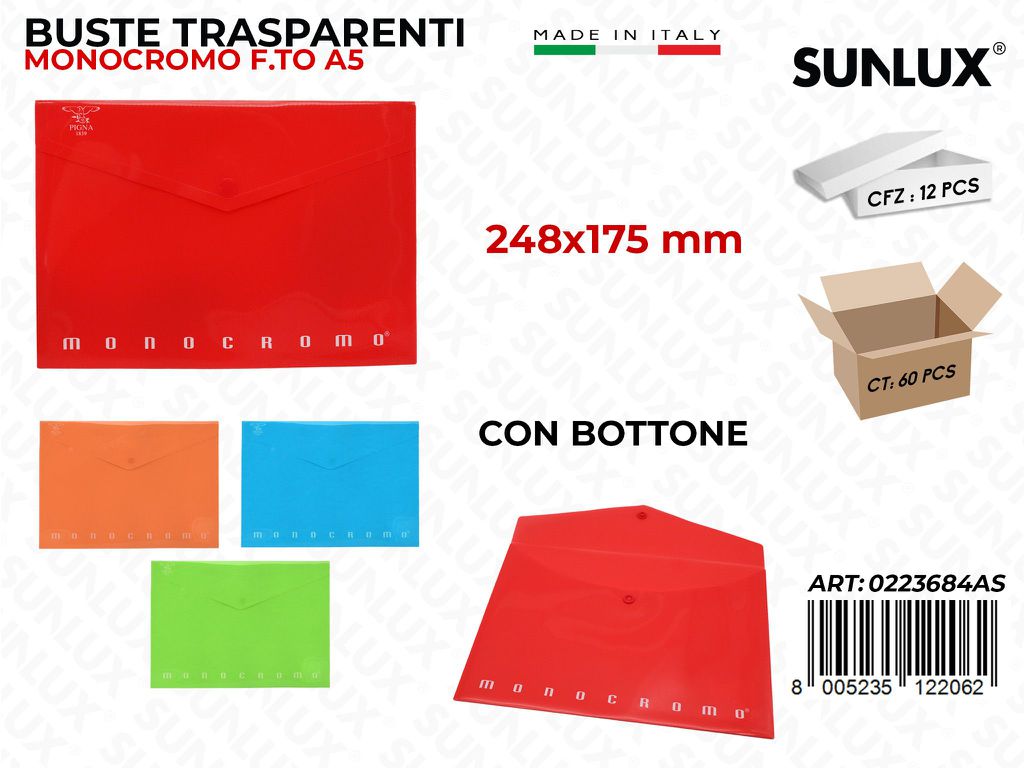 Buste Trasp. A5 Monocromo Col. Ass.