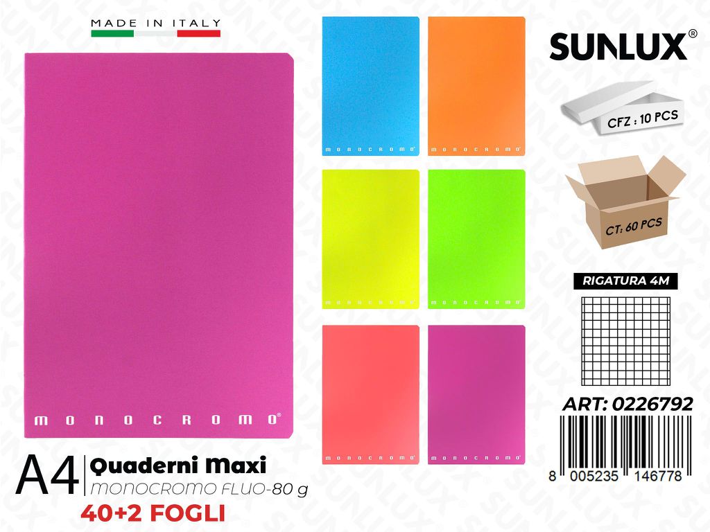 Maxi Quaderni A4 RIG.4M Monocr. Fluo