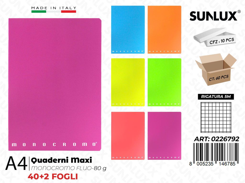 Maxi Quaderni A4 RIG.5M Monocr. Fluo