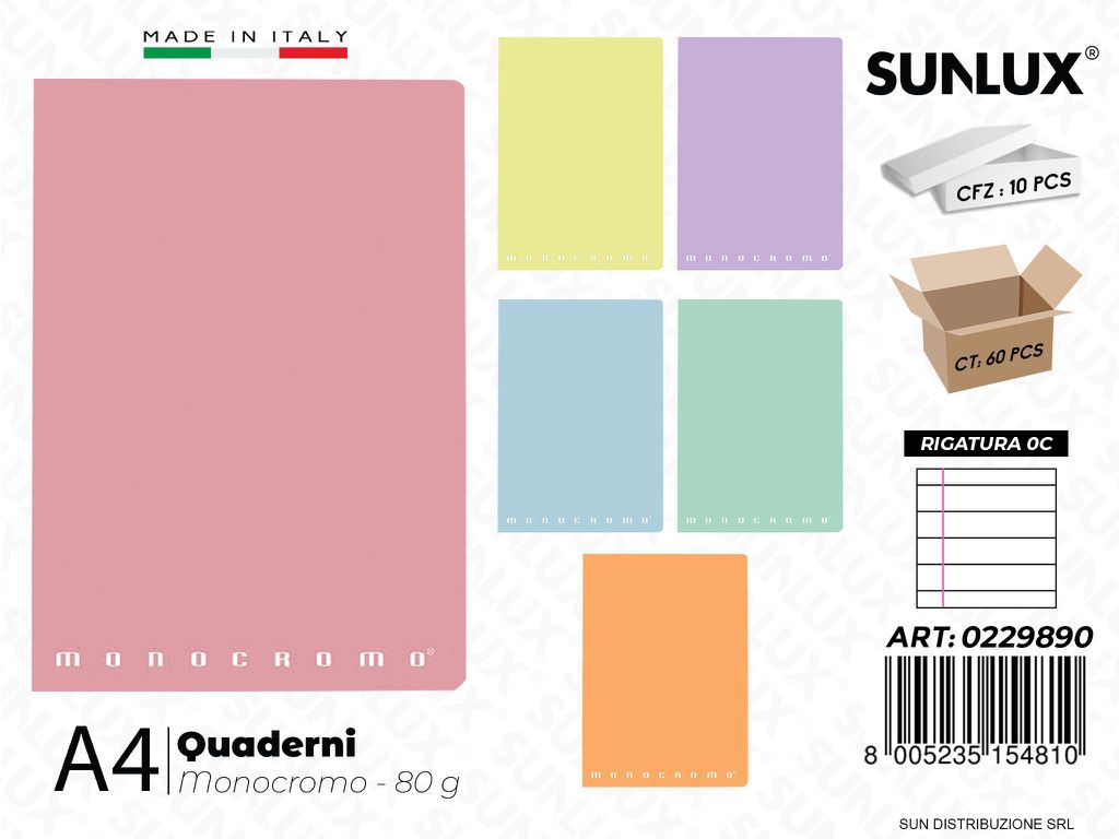 Maxi Quaderni A4 RIG.0C Monocr. Pastel