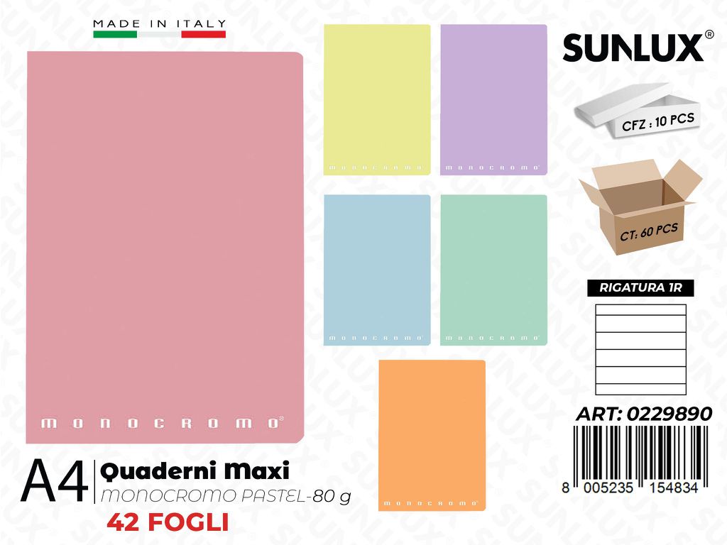 Maxi Quaderni A4 RIG.1R Monocr. Pastel