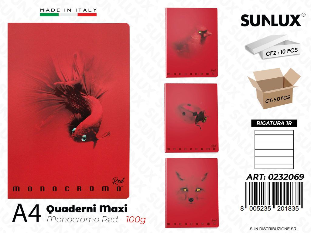 Maxi Monocromo Red Rig. 1R 100GR