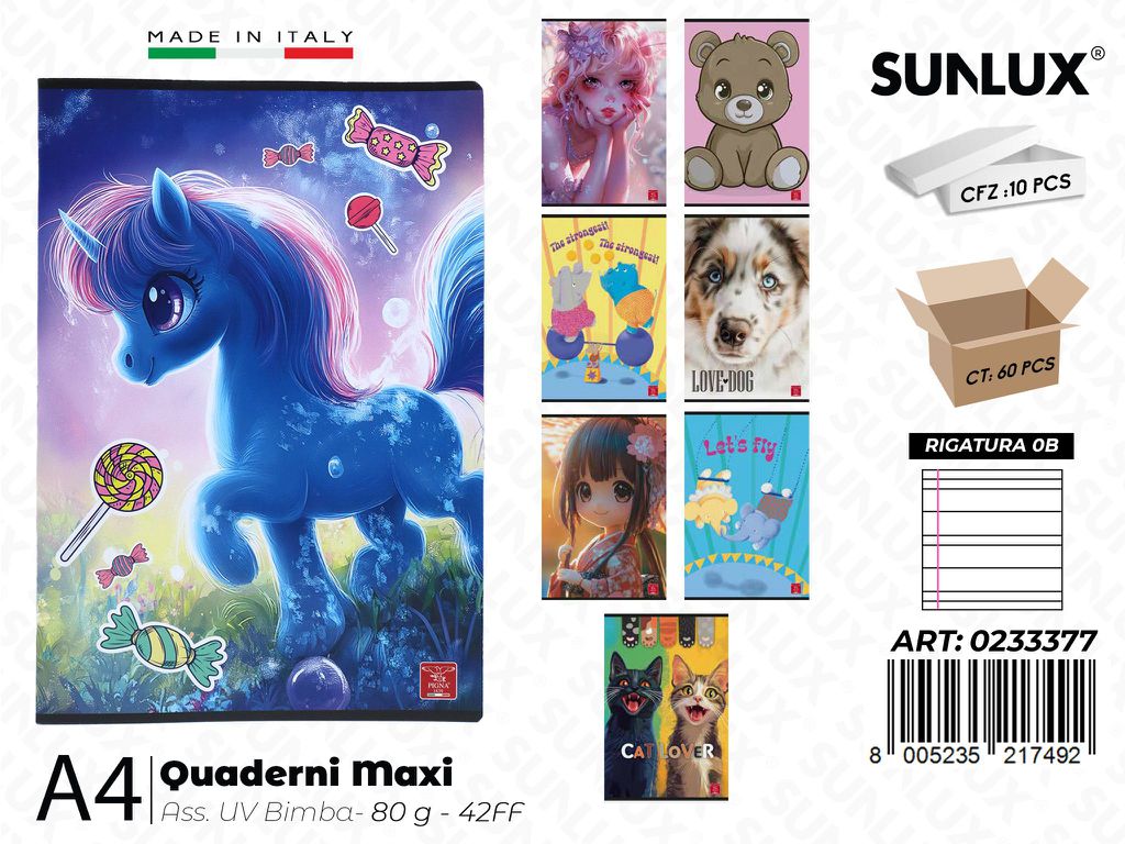 Maxi Quaderni A4 RIG.0B Uv Bimba 80GR