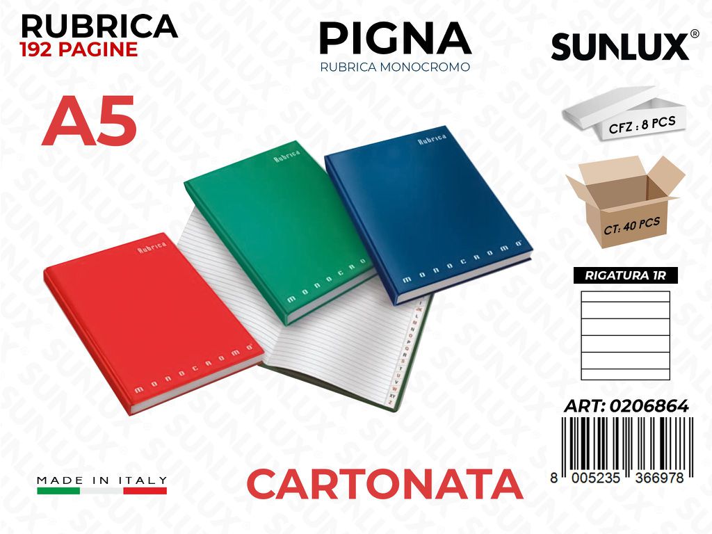 Rubrica Monocromo 1R Cartonato A5 192FF