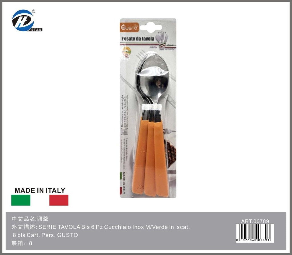 Serie Tavola Bls 6 Pz Cucchiaio Inox M/Arancio In Scat. 8 Bls Cart. Pers. Gusto