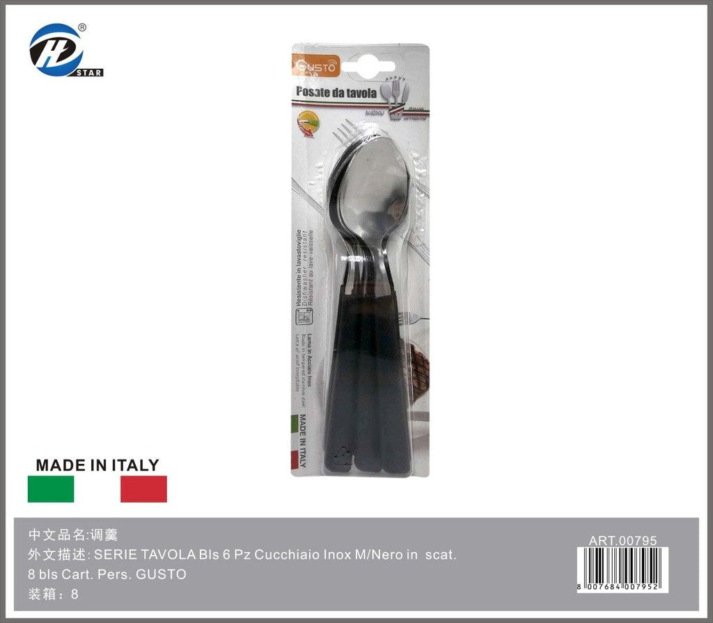Serie Tavola Bls 6 Pz Cucchiaio Inox M/Nero In Scat. 8 Bls Cart. Pers. Gusto